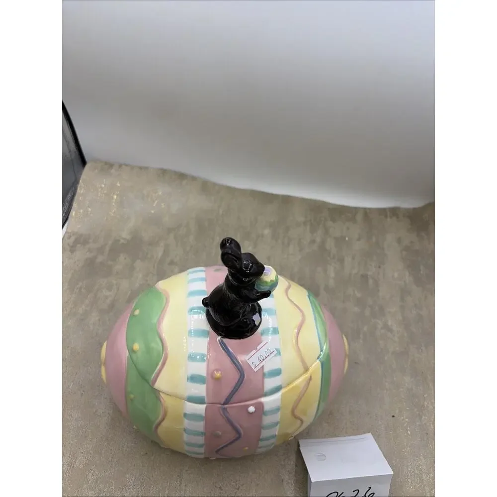 Home Interiors Easter Egg Cookie Jar Pastel Chocolate Bunny on Lid